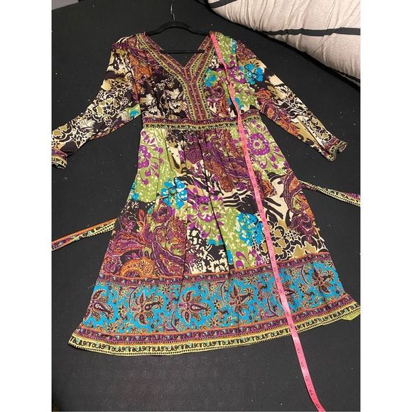 ECI New York Dress Floral Boho Multicolor V Neck Stretch Tie Size XXL (2XL) - Picture 8 of 10